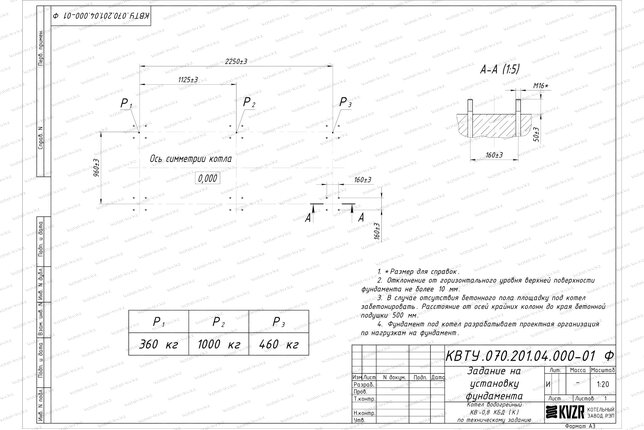 Котел на угле дровах 800 кВт с колосниками фундамент