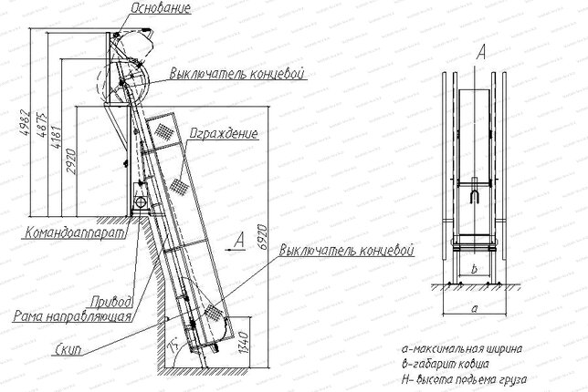 Чертеж скипового подъемника СКИП 1600